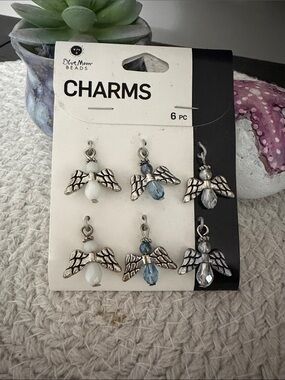 Silver Angel Charms – Blue, White, Gray (6 Pc)